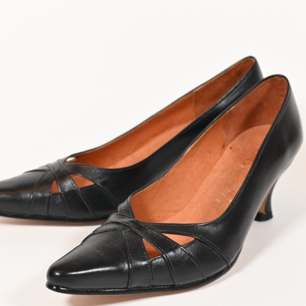 Margarita Black Pumps All Leather Heels Handmade